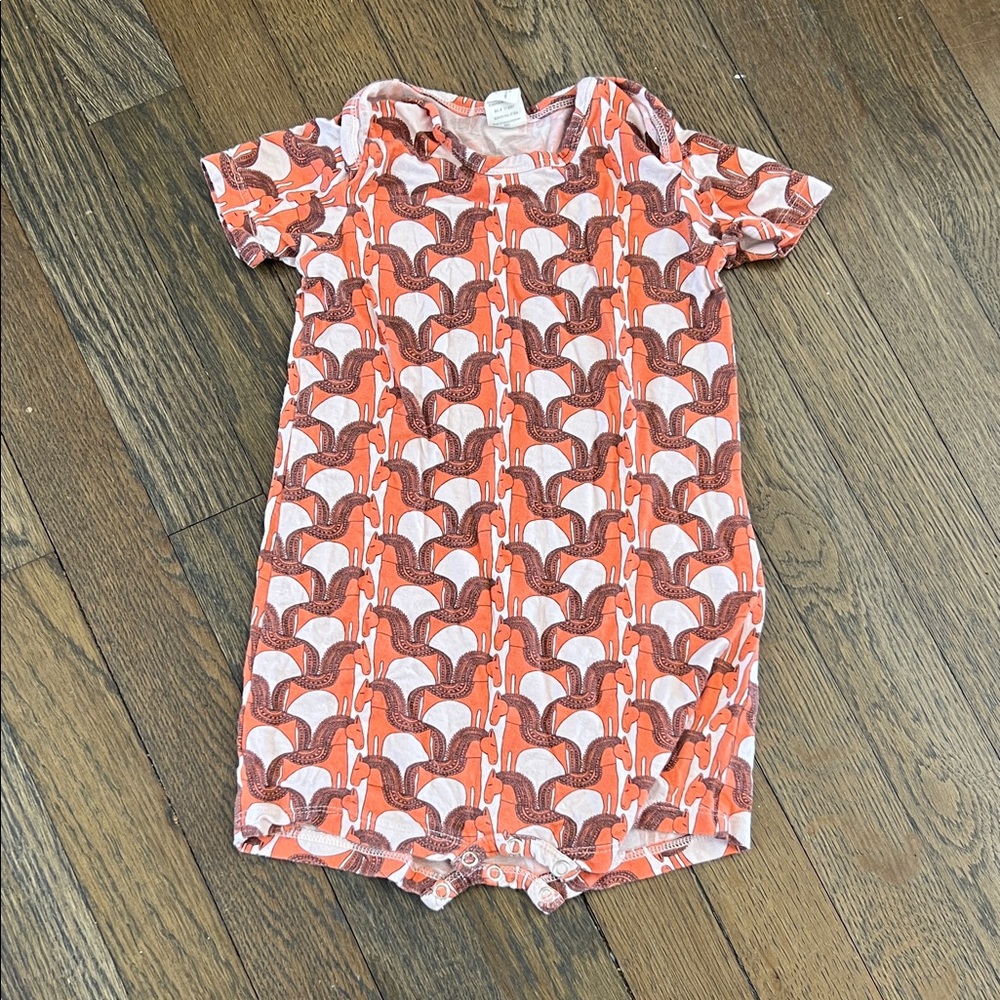 Kate Quinn Horse Patterned Baby Romper in Orange and White